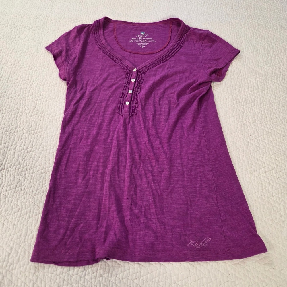 Kuhl Womens Purple Modal Organic Cotton Slub Henley Short Sleeve Shirt Small